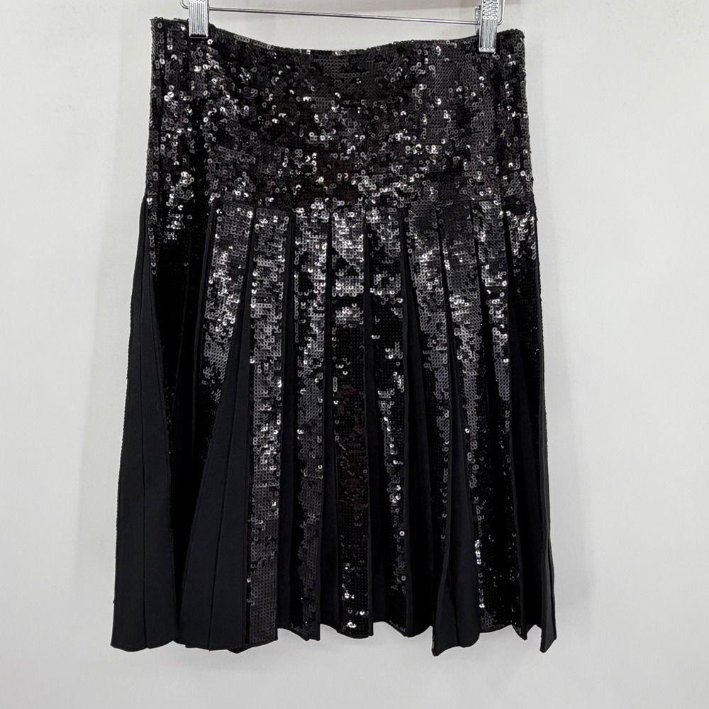 Apparalel Black Sequin Pleated Midi Skirt Women Large Elastic Waist Party Shine - Picture 2 of 4